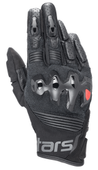 Guanti in pelle Alpinestars Halo, guanti da moto neri con protezione nocche rigida sovra-iniettata, dita in pelle perforata, costruzione in mesh e pelle, dettaglio logo rosso