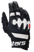 Guanti in pelle Alpinestars Halo, guanti da moto adventure, nero e bianco, caratterizzati da una grande protezione per le nocche bianca, pannelli in pelle traforata per la ventilazione e polsino corto con logo bianco