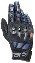 Guanti in pelle Alpinestars Halo, guanti da moto, blu scuro e nero, con protezione delle nocche sovra-iniettata, dita in pelle traforata, pannelli in mesh per la ventilazione e design a polsino corto con marchio Alpinestars