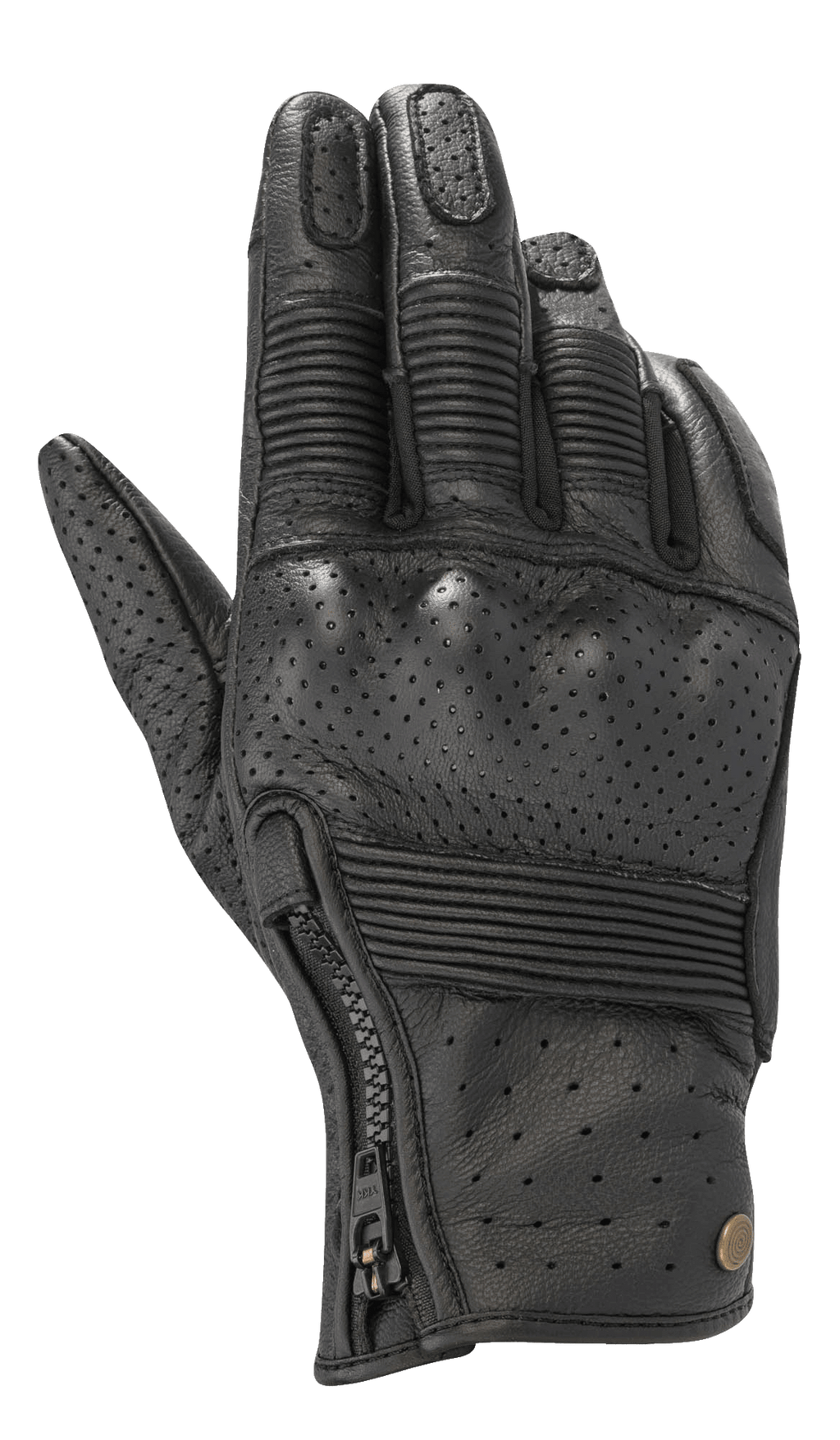 Alpinestars Rayburn V2 Leather Gloves, nero, guanti da moto urban in pelle traforata, inserti a fisarmonica su dita e dorso, chiusura laterale con zip e stile d'ispirazione heritage