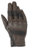 Alpinestars Rayburn V2 Leather Gloves, guanti da moto in pelle marrone tabacco d'ispirazione heritage con pannelli traforati, protezione nocche rigida rivestita, inserti elasticizzati a fisarmonica sulle dita e chiusura laterale con zip