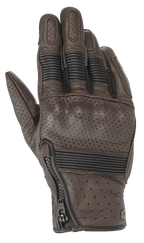 Alpinestars Rayburn V2 Leather Gloves, guanti da moto in pelle marrone tabacco d'ispirazione heritage con pannelli traforati, protezione nocche rigida rivestita, inserti elasticizzati a fisarmonica sulle dita e chiusura laterale con zip