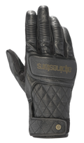 Alpinestars Brass Lt Gloves, guanti da moto in pelle nera con motivo trapuntato a diamante sul dorso, protezione nocche a coste, dita traforate, logo oro e chiusura al polso con bottone automatico