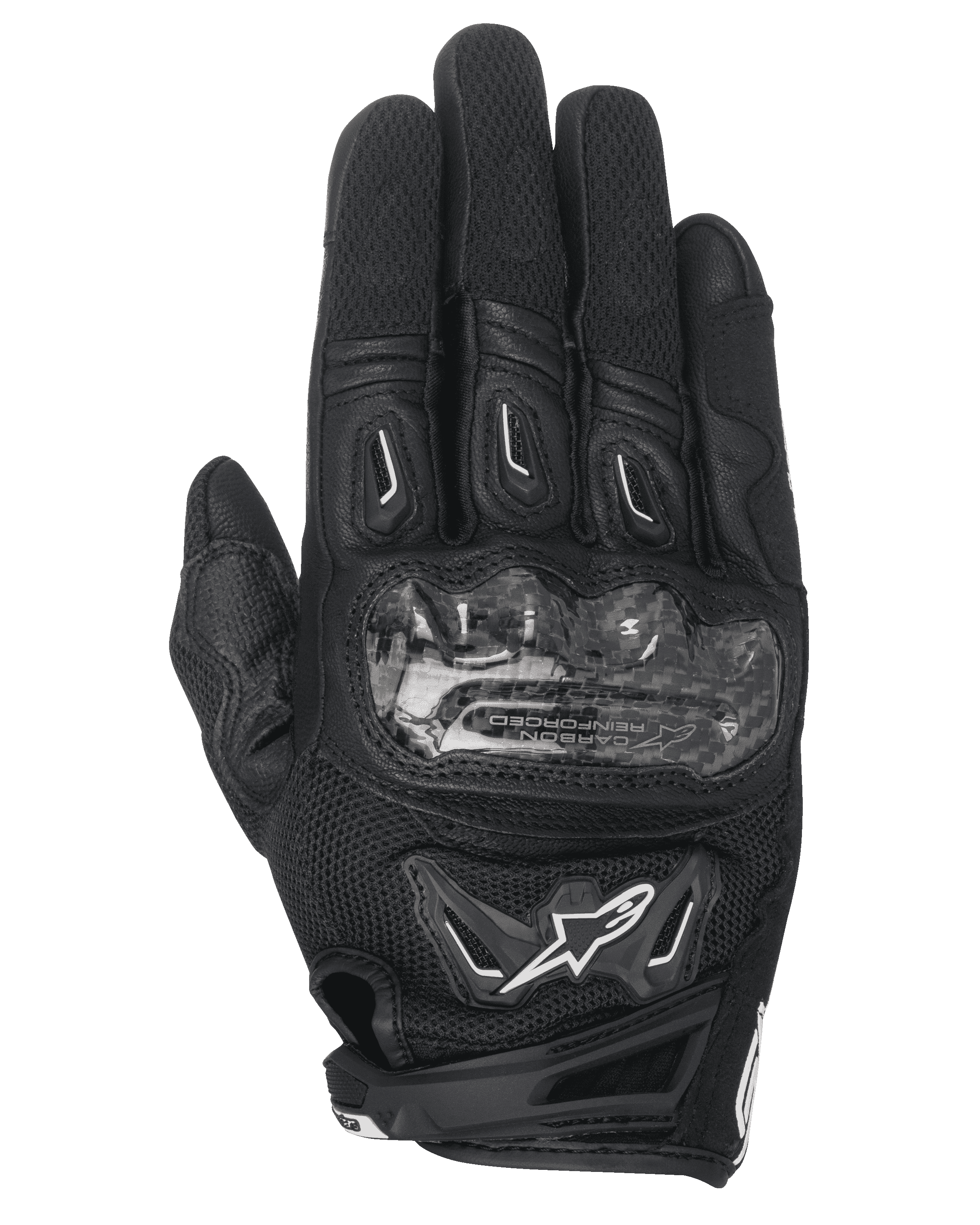 Alpinestars Stella SMX-2 Air Carbon V2 da donna, guanti da moto neri a polsino corto, protezione nocche in fibra di carbonio, costruzione in mesh 3D, design ventilato per la guida estiva