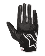 Guanti Alpinestars Stella SMX-2 Air Carbon V2 da donna, guanti da moto, vista del palmo, nero e bianco con dettagli fucsia, struttura in pelle e mesh con palmo rinforzato e punte delle dita compatibili con touchscreen
