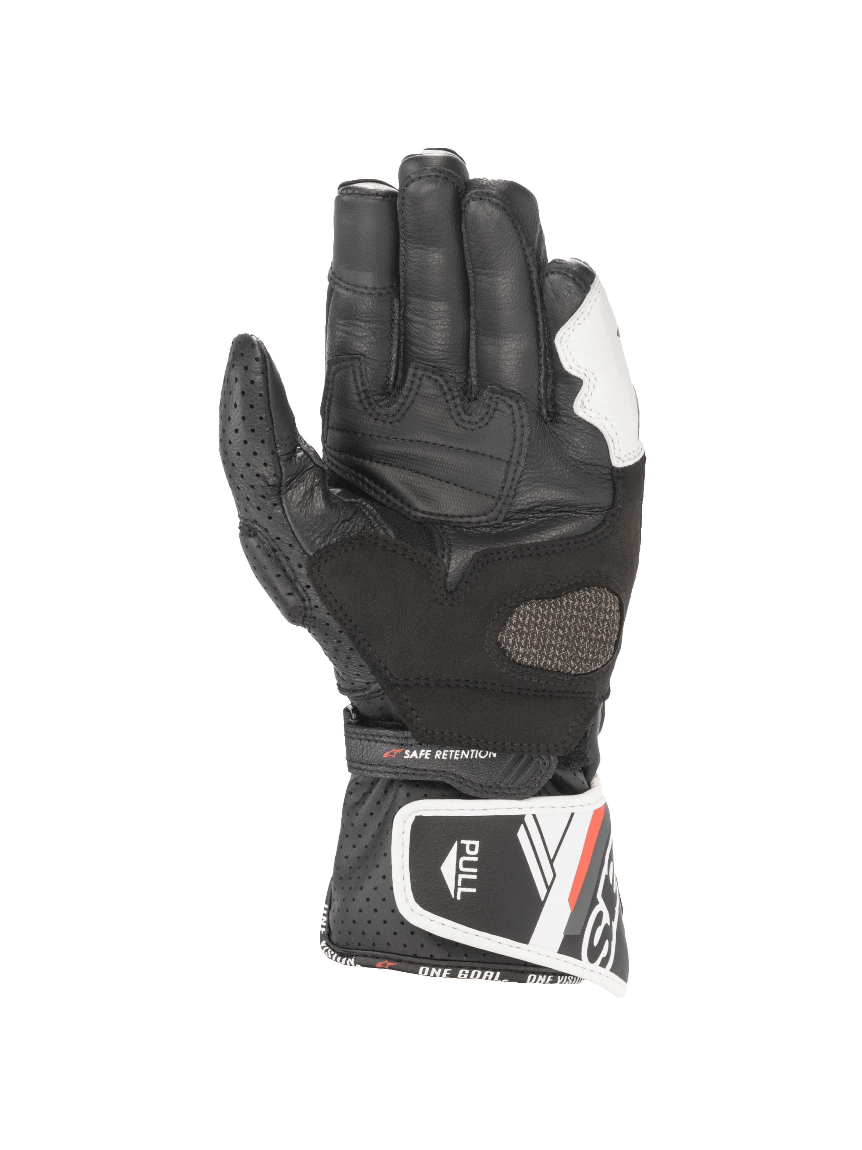 Alpinestars Guanti Stella SP-8 V3, guanti da moto in pelle da donna, neri e bianchi, palmo rinforzato con tecnologia Arshield, design racing con inserti traforati