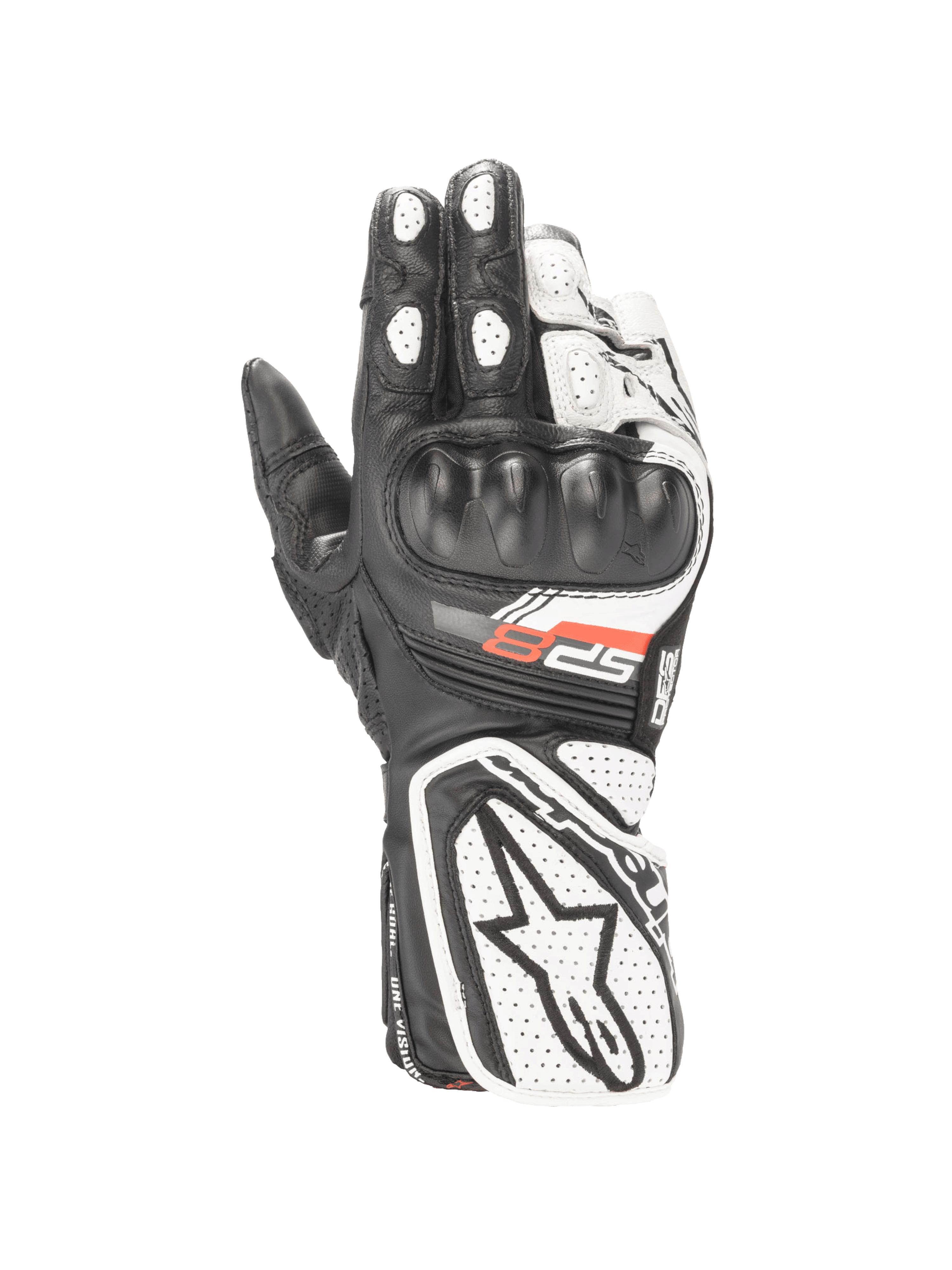 Guanti Alpinestars Stella SP-8 V3, guanti da moto racing da donna, neri e bianchi, in pelle con protezione nocche rigida, certificati CE