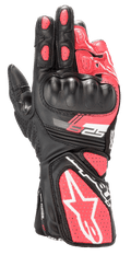 Alpinestars Stella SP-8 V3, guanti sportivi da moto da donna, nero, bianco e rosa Diva, con protezione rigida stampata sulle nocche, pannelli in pelle rosa traforata, polsino lungo con grande logo a stella bianco e marchio SP-8