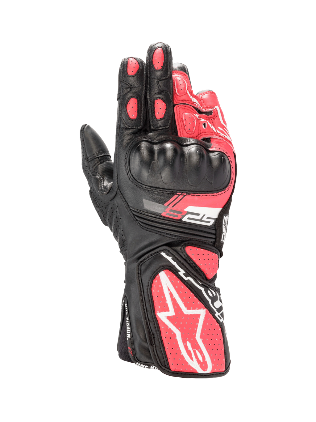 Alpinestars Guanti Stella SP-8 V3, guanti da moto racing da donna, nero e rosa diva, pelle con protezione nocche rigida, certificati CE
