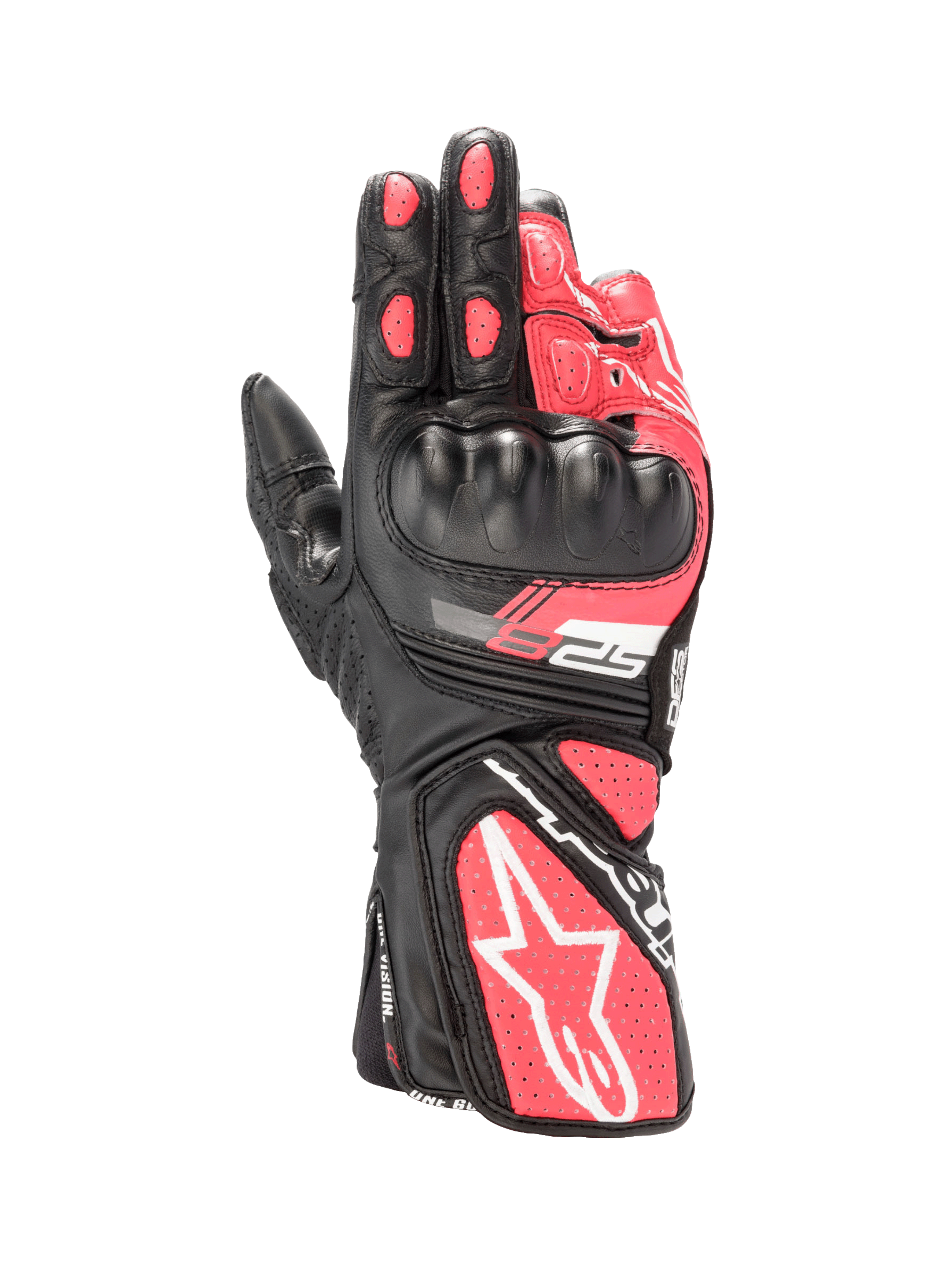 Alpinestars Guanti Stella SP-8 V3, guanti da moto racing da donna, nero e rosa diva, pelle con protezione nocche rigida, certificati CE