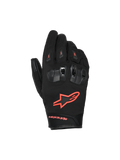 Alpinestars SP X Z Waterproof Gloves, guanti da moto, nero e rosso fluo, con protezioni nocche in TPU divise e ventilate, logo rosso fluo acceso sul dorso e costruzione in tessuto e pelle resistente per prestazioni in ogni condizione climatica.