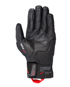 Guanti Alpinestars Belize V3 Drystar®, guanti da moto touring neri, vista del palmo con costruzione in pelle e rinforzi traforati, marchio Drystar sul pollice, logo Adventure Tech sul polsino e passante rosso