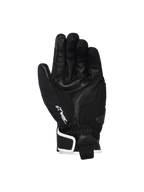 Guanti Alpinestars Moblast Waterproof, neri con finiture bianco sporco, vista lato palmo che mostra la costruzione in pelle di capra, logo Drystar bianco sul pollice e rinforzo slider sul palmo, abbigliamento da moto urbano a polsino corto