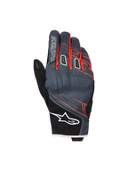 Guanti Alpinestars Moblast Waterproof, guanti da moto, antracite e nero con dettagli arancioni, design a polsino corto con grafiche lineari rosso-arancio, logo a stella Alpinestars bianco sul polsino e marchio 'astars' sul dito, dorso in tessuto tecnico per protezione in ogni condizione atmosferica