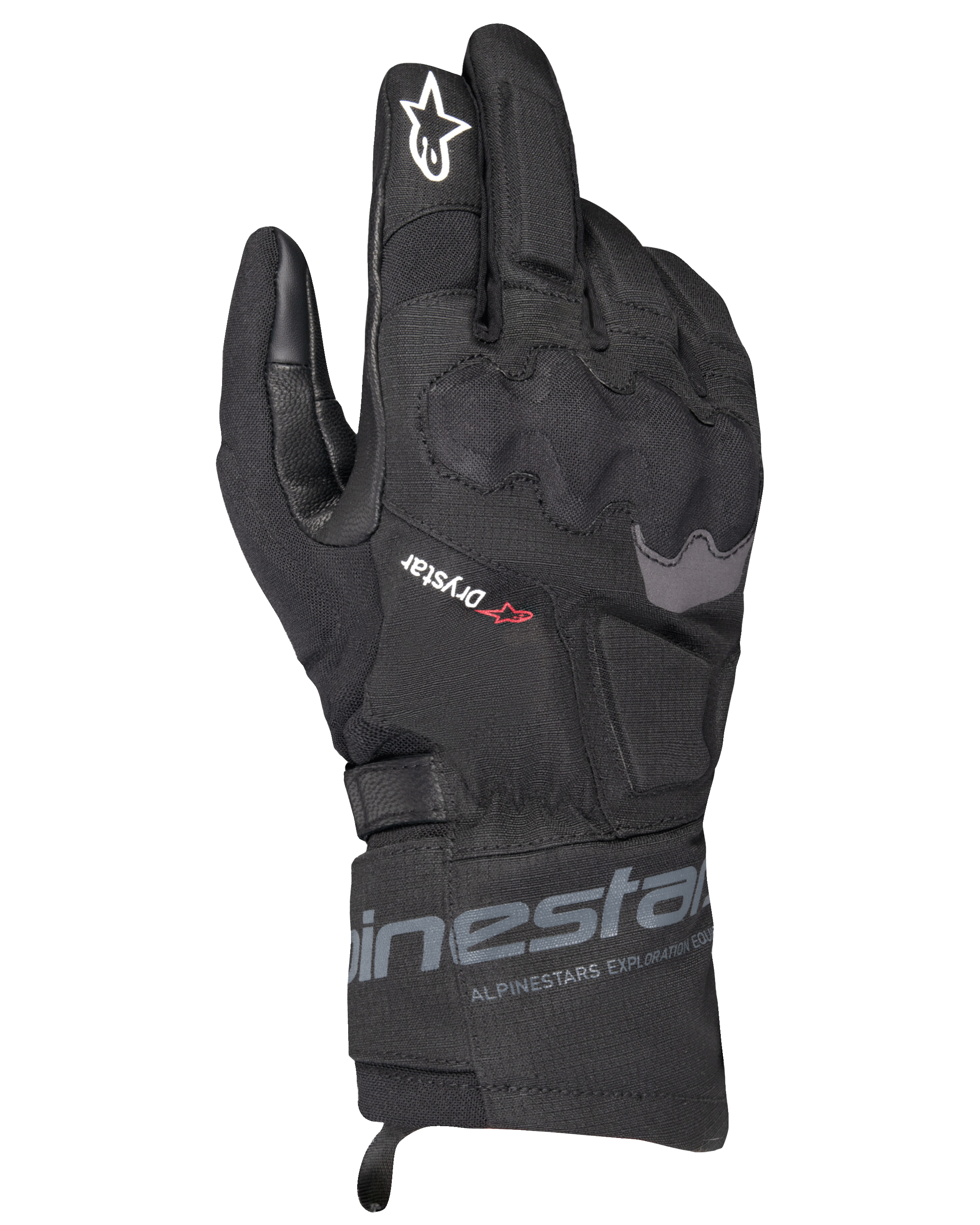 Guanti Alpinestars WT-3 Drystar Insulated, guanti da moto touring neri, struttura impermeabile e termica con protezione nocche sagomata, logo con stella bianca sull'indice e polsino di media lunghezza con marchio Alpinestars