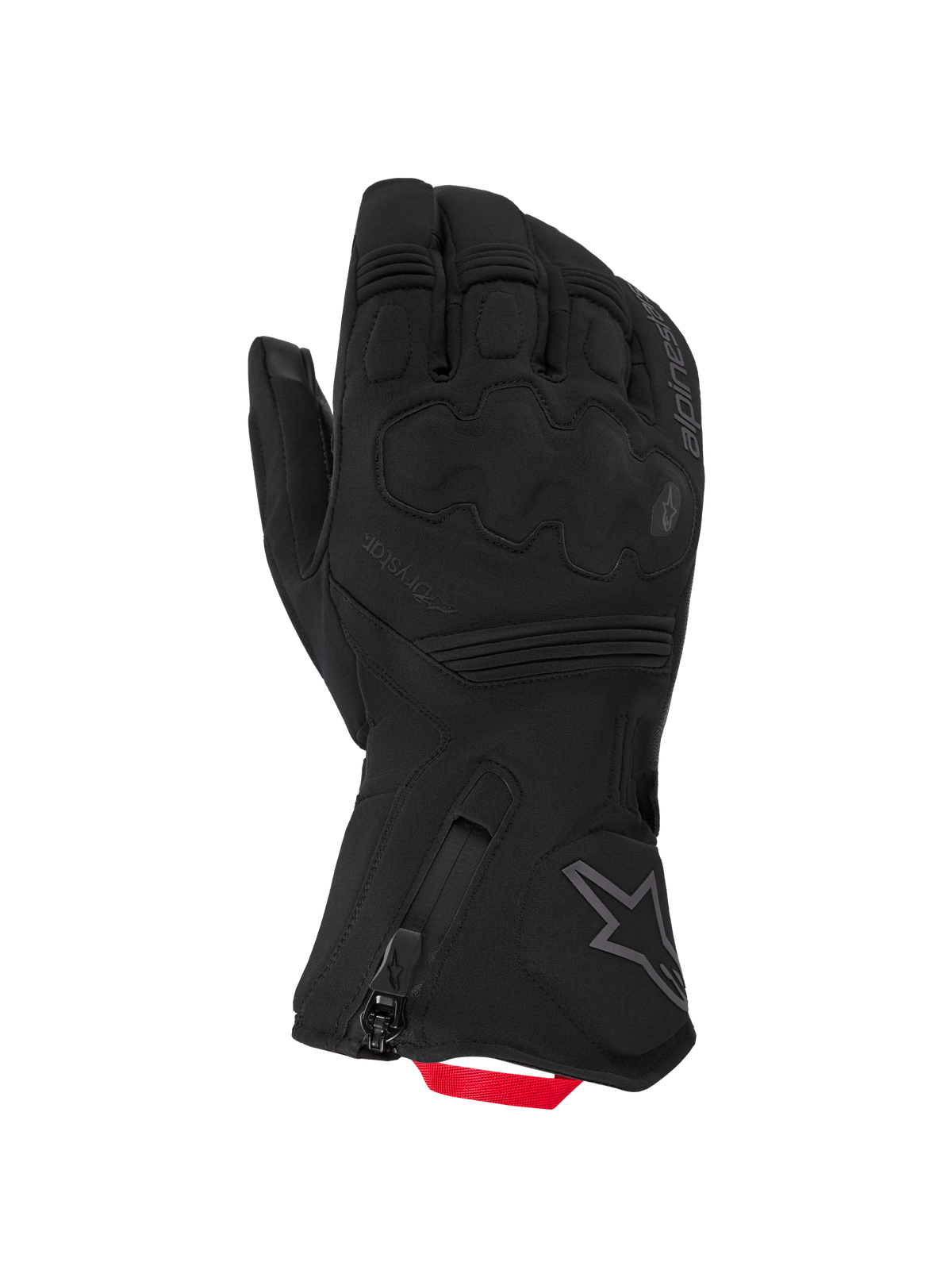 Alpinestars Wt 5 Drystar Insulated Guanti, guanti da moto invernali, nero con linguetta rossa, membrana impermeabile Drystar e imbottitura protettiva sulle nocche