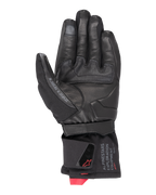 Guanto termico Alpinestars WT-4 GORE-TEX, guanto da moto, nero, vista del palmo con struttura in pelle e inserto antiscivolo in gomma, polsino di media lunghezza con logo Alpinestars Exploration Equipment e dettagli rossi