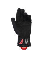 Guanti Alpinestars XT-3 Drystar® Insulated, guanti da moto neri, vista del palmo in materiale scamosciato con asola di trazione rossa, marchio Alpinestars Adventure Tech sul polsino, abbigliamento tecnico invernale impermeabile