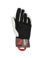 Guanti Alpinestars XT-3 Drystar® Insulated, vista del palmo, marrone scuro sabbia e nero, con palmo in morbida pelle scamosciata per il grip, polsino di media lunghezza con marchio Alpinestars Adventure Tech, tirante rosso e chiusura in velcro, equipaggiamento da moto adventure