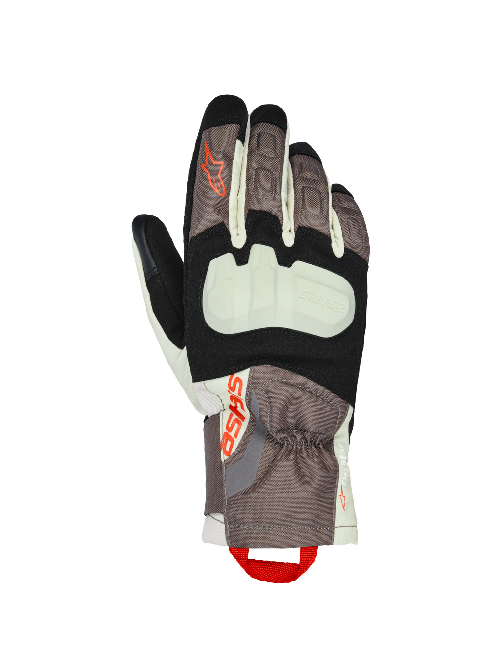 Alpinestars XT-3 Drystar® Insulated Gloves, guanti da moto touring, marrone scuro, sabbia e nero con accenti arancioni, protezione nocche a vista, polsino di media lunghezza, struttura in tessuto resistente e asola rossa per la calzata