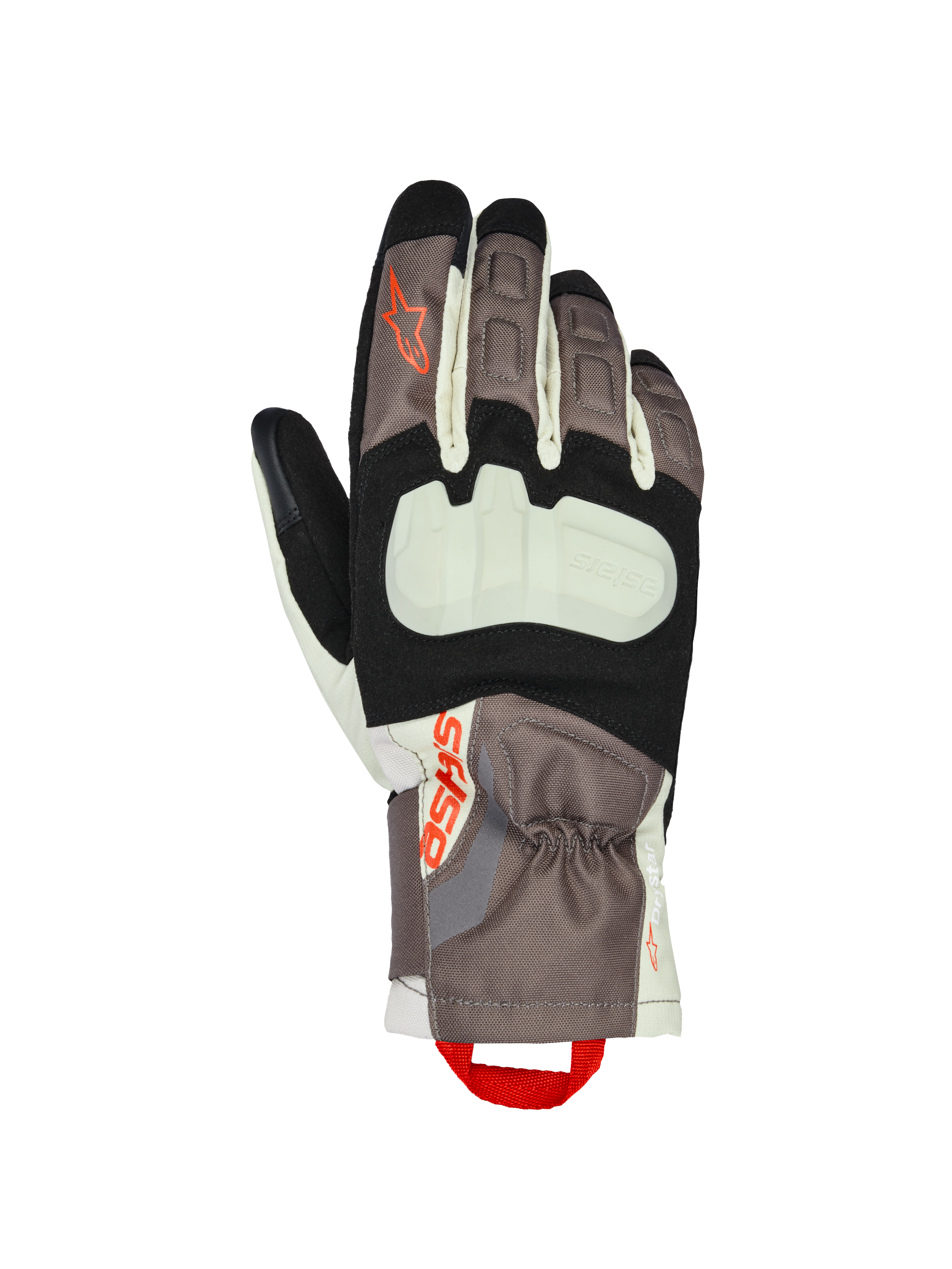 Alpinestars XT-3 Drystar® Insulated Gloves, guanti da moto touring, marrone scuro, sabbia e nero con accenti arancioni, protezione nocche a vista, polsino di media lunghezza, struttura in tessuto resistente e asola rossa per la calzata