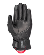 Guanti Alpinestars Crestone GORE-TEX Termici, guanti da moto, nero, vista del palmo con struttura in pelle e imbottitura rinforzata per gli impatti, polsino corto con logo Alpinestars Adventure Tech e anello di trazione in fettuccia rosso acceso