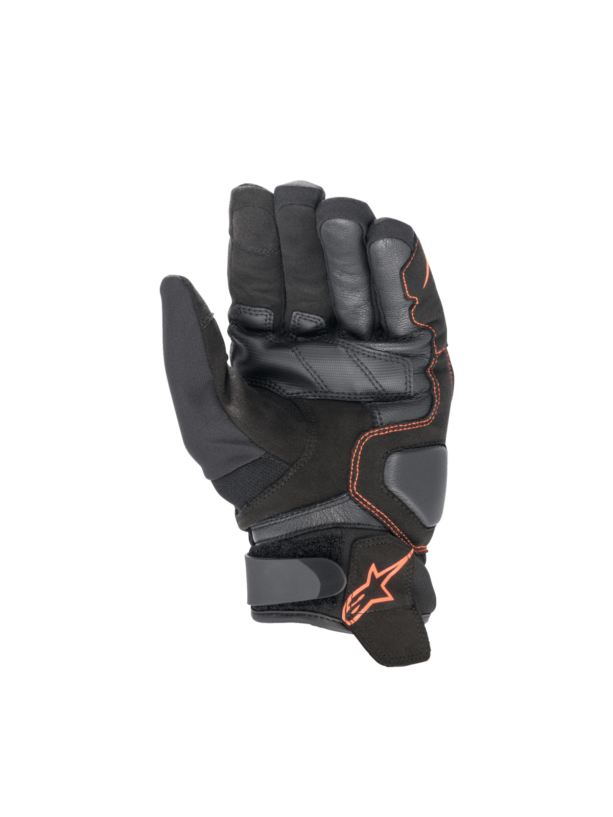 Alpinestars Guanti Smx-1 Drystar®, guanti da moto impermeabili da uomo, nero e rosso fluo, palmo in pelle rinforzato con zone di atterraggio imbottite, certificati CE, ideali per road racing