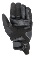 Guanti Alpinestars SMX-1 Drystar®, guanti da moto, Nero Nero, vista del palmo con costruzione in scamosciato sintetico, rinforzi in pelle, zone d'atterraggio imbottite e chiusura del polso regolabile con logo
