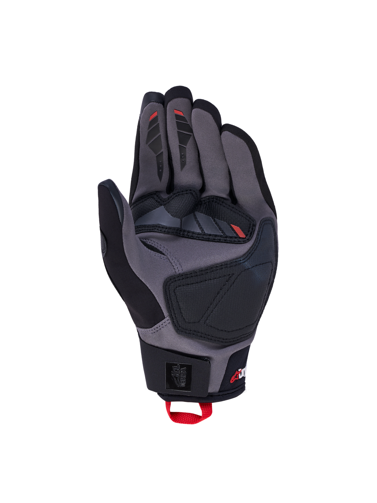 Alpinestars Maxdura Drystar Guanti, guanti da moto all-terrain, nero e grigio scuro con dettagli rossi, membrana Drystar impermeabile e rinforzi sul palmo in pelle scamosciata