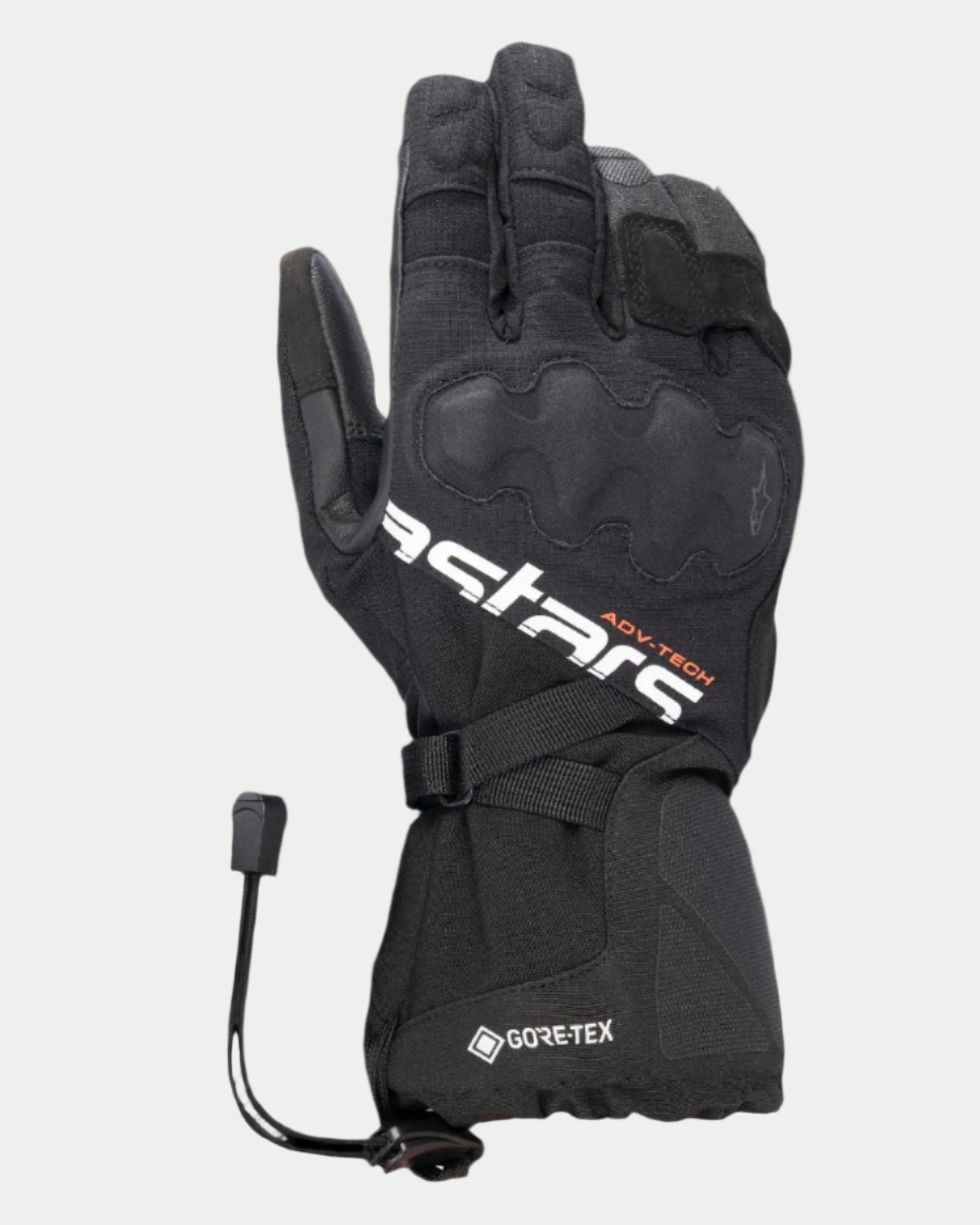 Guanti Alpinestars XT-5 GORE-TEX, guanti da moto adventure touring neri, polsino lungo con membrana GORE-TEX e logo astars bianco, protezione nocche coperta, costruzione in tessuto micro-ripstop e pelle, chiusura con cordino elastico