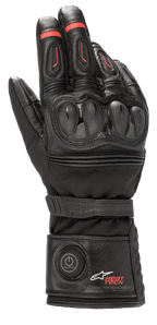 Alpinestars guanti HT-7 Heat Tech Drystar, guanti da moto riscaldati, nero con dettagli rossi, sistema elettronico Heat Tech con pulsante di accensione sul polsino, protezione nocche in TPU, tecnologia impermeabile Drystar, costruzione in pelle e tessuto