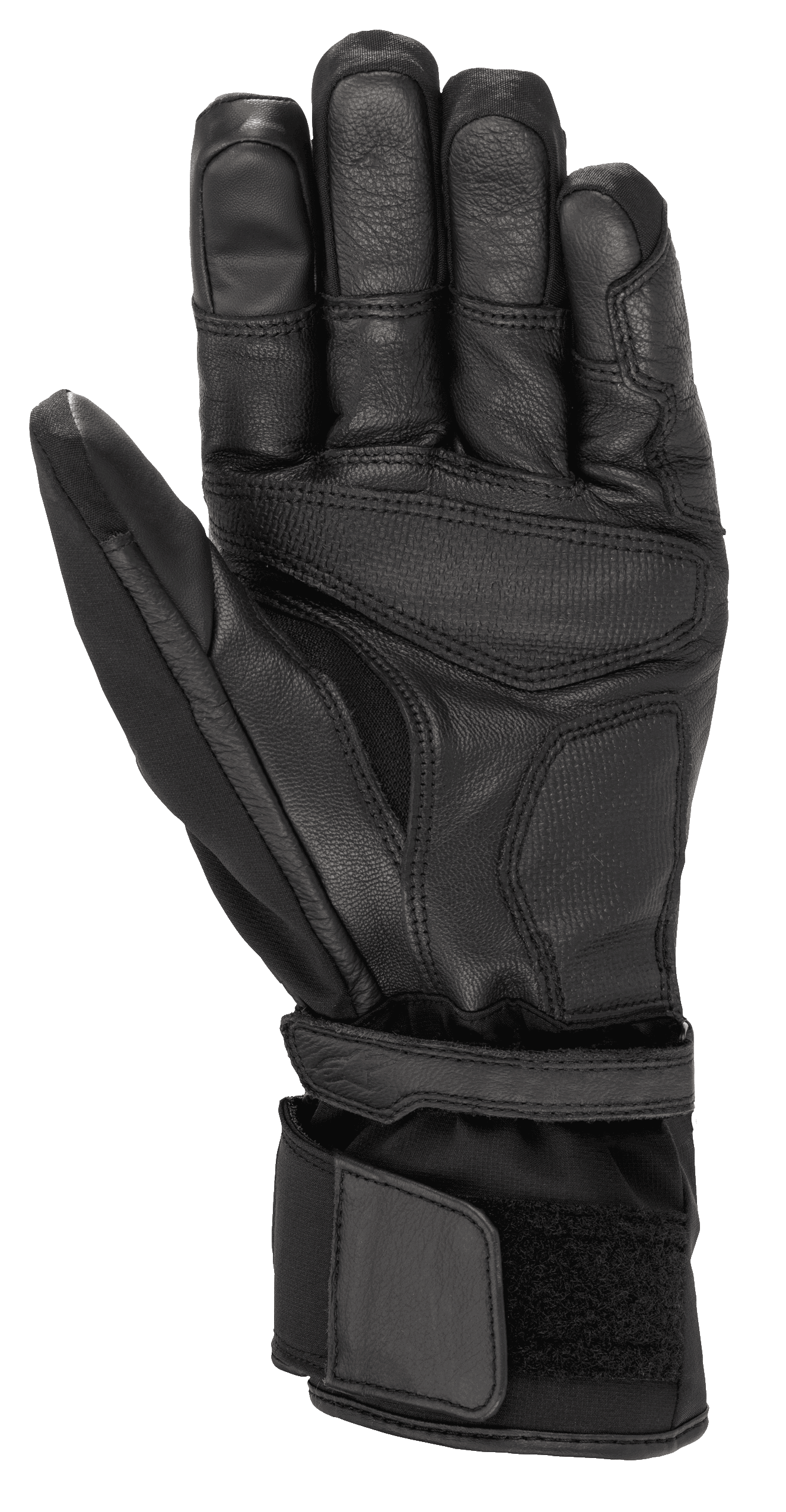 Alpinestars Range 2 In One GORE-TEX Glove With Goregrip Tech, guanto da moto, nero, vista del palmo che mostra la costruzione in pelle di capra, aree di presa rinforzate e polsino lungo con regolazione in velcro per una calzata sicura.