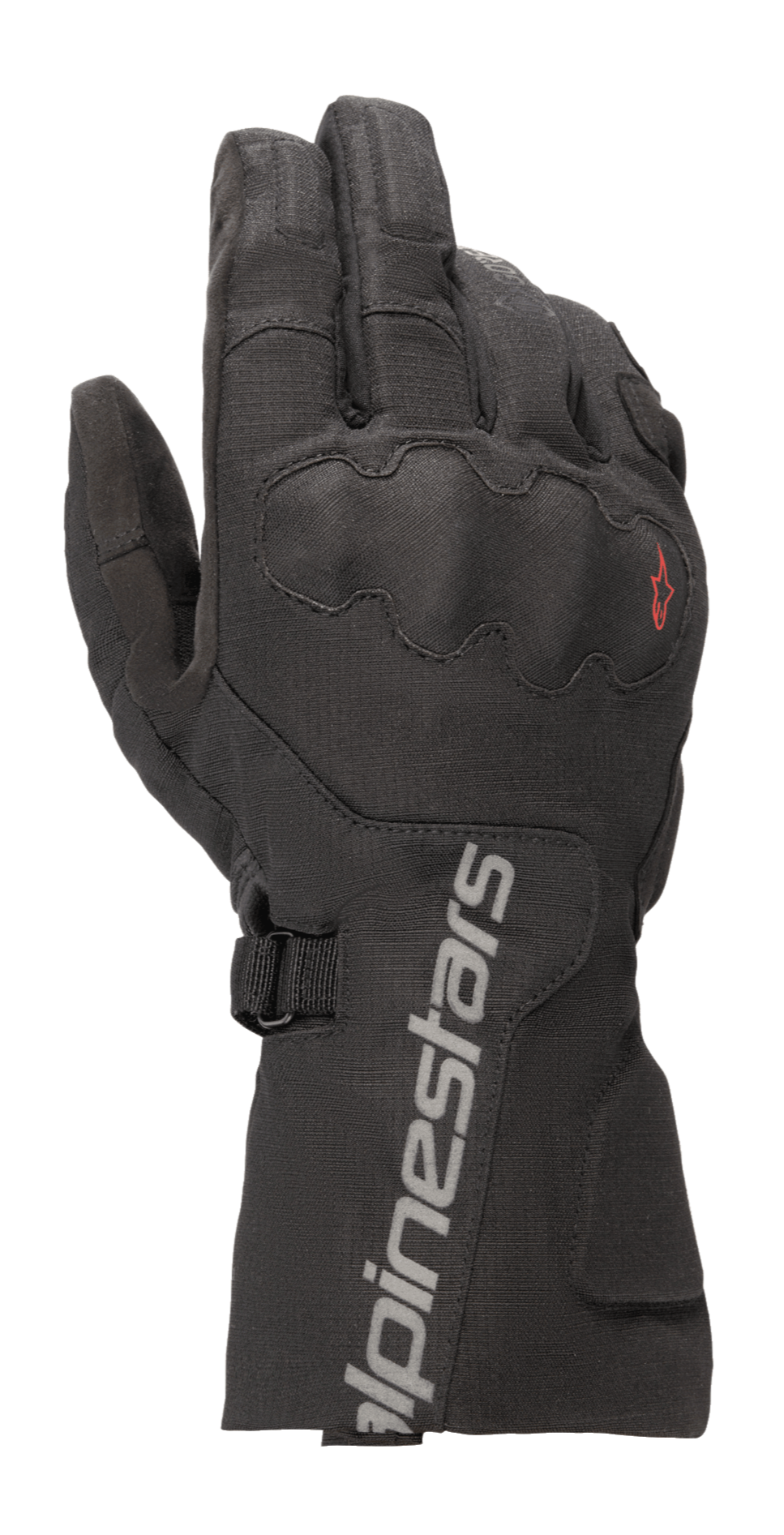 Guanti Alpinestars WR-X GORE-TEX, guanti da moto touring, neri, polsino lungo con marchio Alpinestars grigio, protezione nocche SP Lite coperta, struttura in tessuto ripstop resistente
