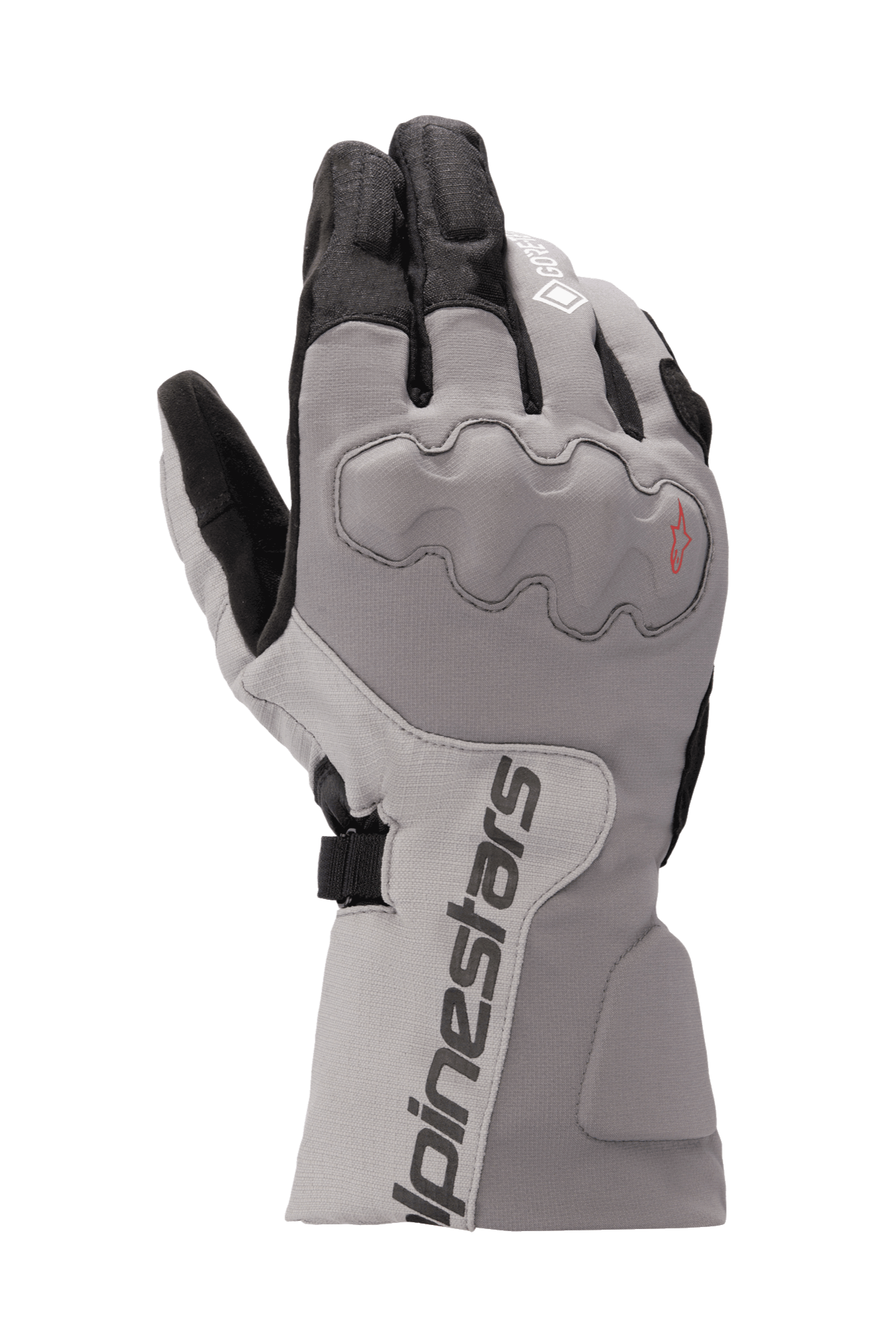 Guanti Alpinestars WR-X GORE-TEX, guanti da moto touring, grigio scuro e grigio ghiaccio con nero, design a polsino lungo, protezione delle nocche coperta, impermeabili e isolati per la guida invernale