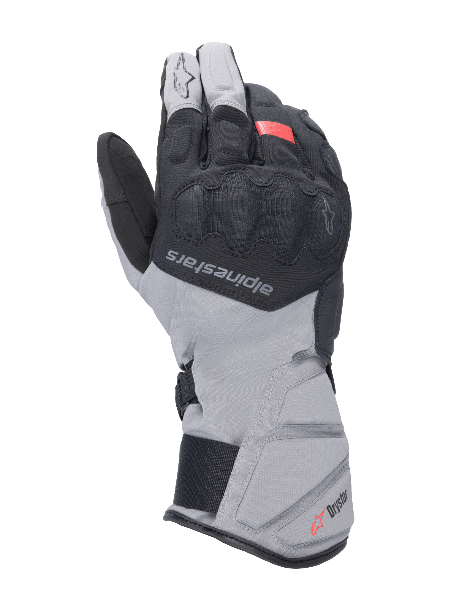 Guanti Alpinestars Tourer W-7 V2 Drystar, guanti da moto touring, nero e grigio scuro con accenti rossi, design invernale impermeabile con polsino lungo, protezione delle nocche SP Lite coperta e sistema di chiusura regolabile