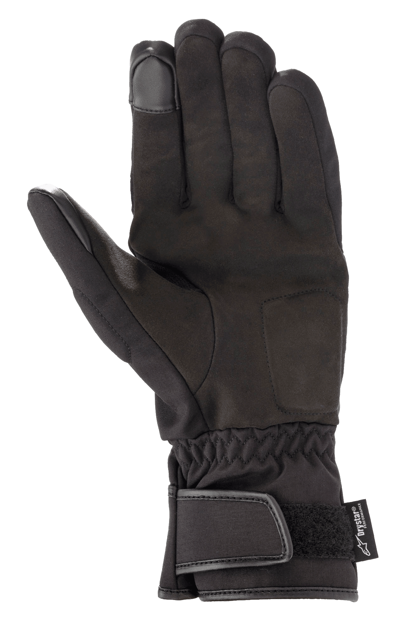 Guanti Alpinestars SR-3 V2 Drystar®, guanti da moto impermeabili, nero, vista del palmo in pelle sintetica, polsino con chiusura in velcro e punte delle dita compatibili con touchscreen