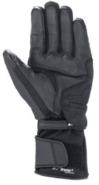 Guanti Alpinestars Denali Aerogel Drystar®, nero, vista del palmo con pannelli in materiale rinforzato, grip testurizzato sulle dita e polsino lungo regolabile con marchio Drystar® Performance, abbigliamento moto invernale per adventure touring