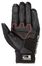 Guanto Alpinestars Honda SMX Z Drystar®, guanto da moto a polsino corto, nero con cuciture geometriche rosso brillante sul palmo, realizzato in pelle di capra con rinforzi in camoscio, punte delle dita compatibili con touchscreen e logo Alpinestars Protects sul polsino