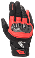 Guanto Honda SMX Z Drystar®, guanto da moto nero e rosso brillante, protezione nocche in fibra di carbonio, costruzione in pelle e tessuto, marchio Honda, protezione impermeabile, polsino corto con cinturino al polso