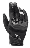 Guanti Alpinestars SMX Z Drystar®, guanti da moto a polsino corto, nero, con protezione rigida delle nocche look fibra di carbonio, struttura in pelle e tessuto, logo Alpinestars bianco e tecnologia Drystar® impermeabile