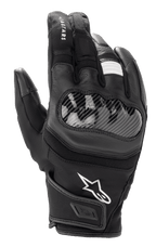 Guanti Alpinestars SMX Z Drystar®, guanti da moto a polsino corto, nero, con protezione rigida delle nocche look fibra di carbonio, struttura in pelle e tessuto, logo Alpinestars bianco e tecnologia Drystar® impermeabile