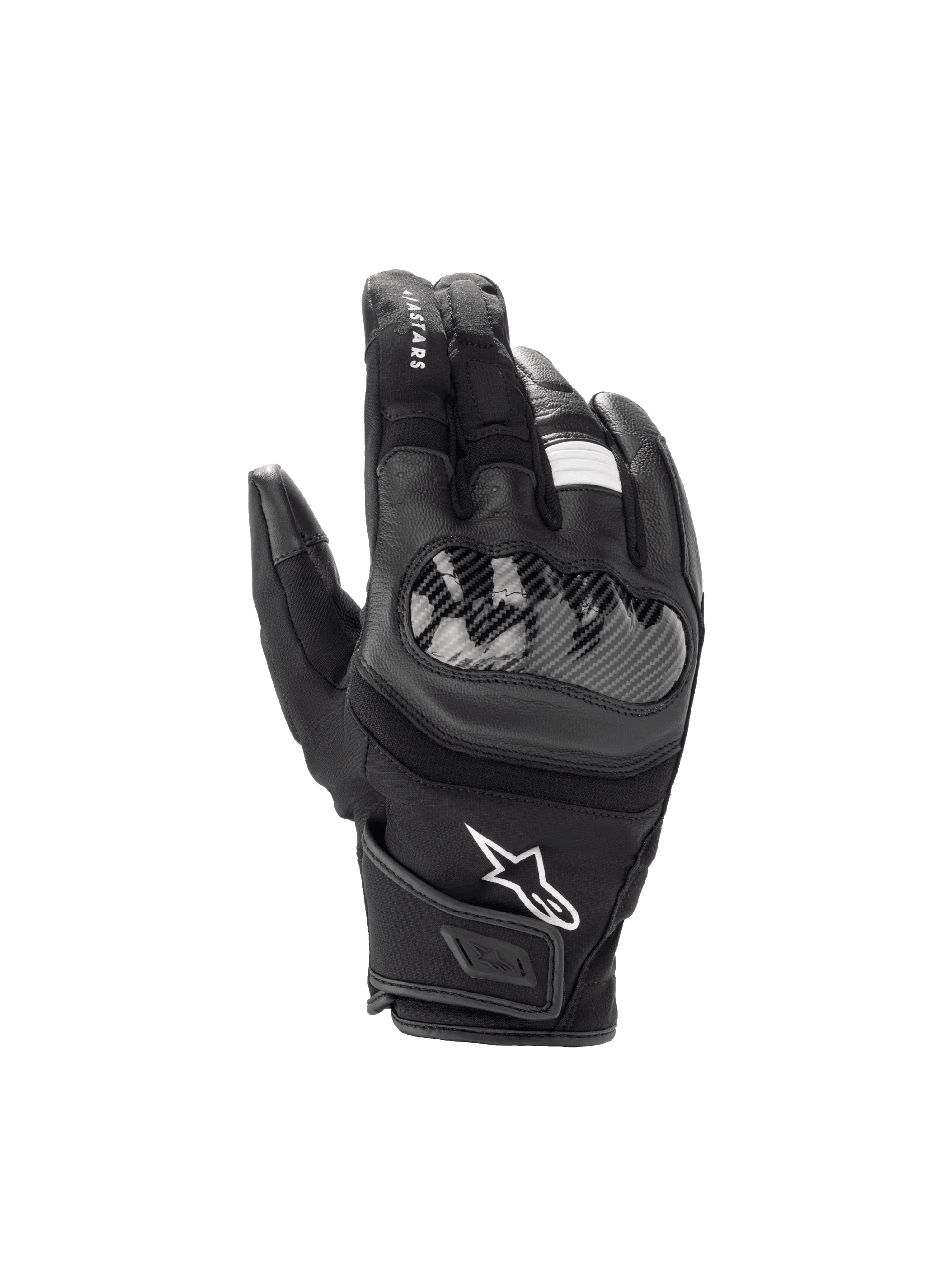 Alpinestars guanti SMX Z Drystar®, guanti da moto road da uomo, neri, in pelle con protezione rigida sulle nocche, impermeabili, polsino corto, logo a stella bianco