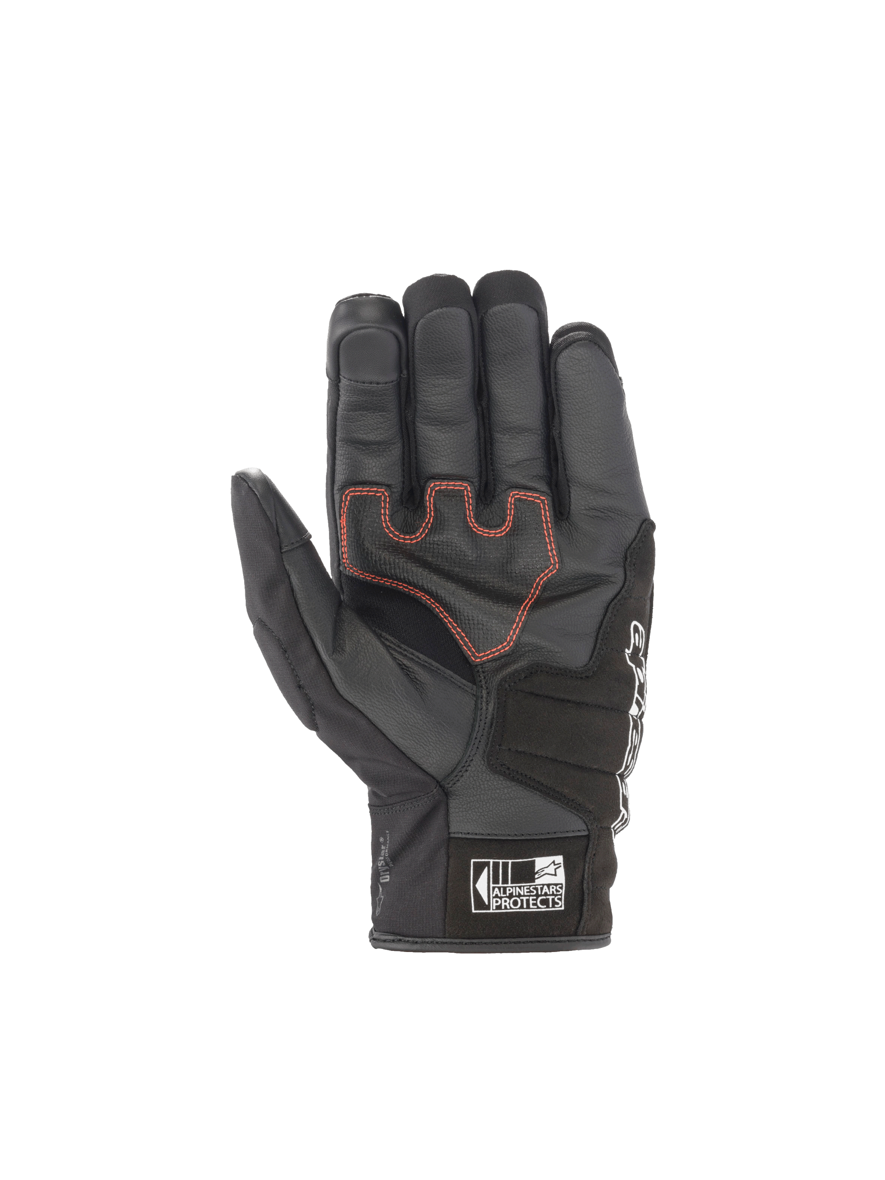 Alpinestars Guanti SMX Z Drystar, guanti da moto sportivi neri, in pelle di capra con cuciture rosse sul palmo, impermeabili.