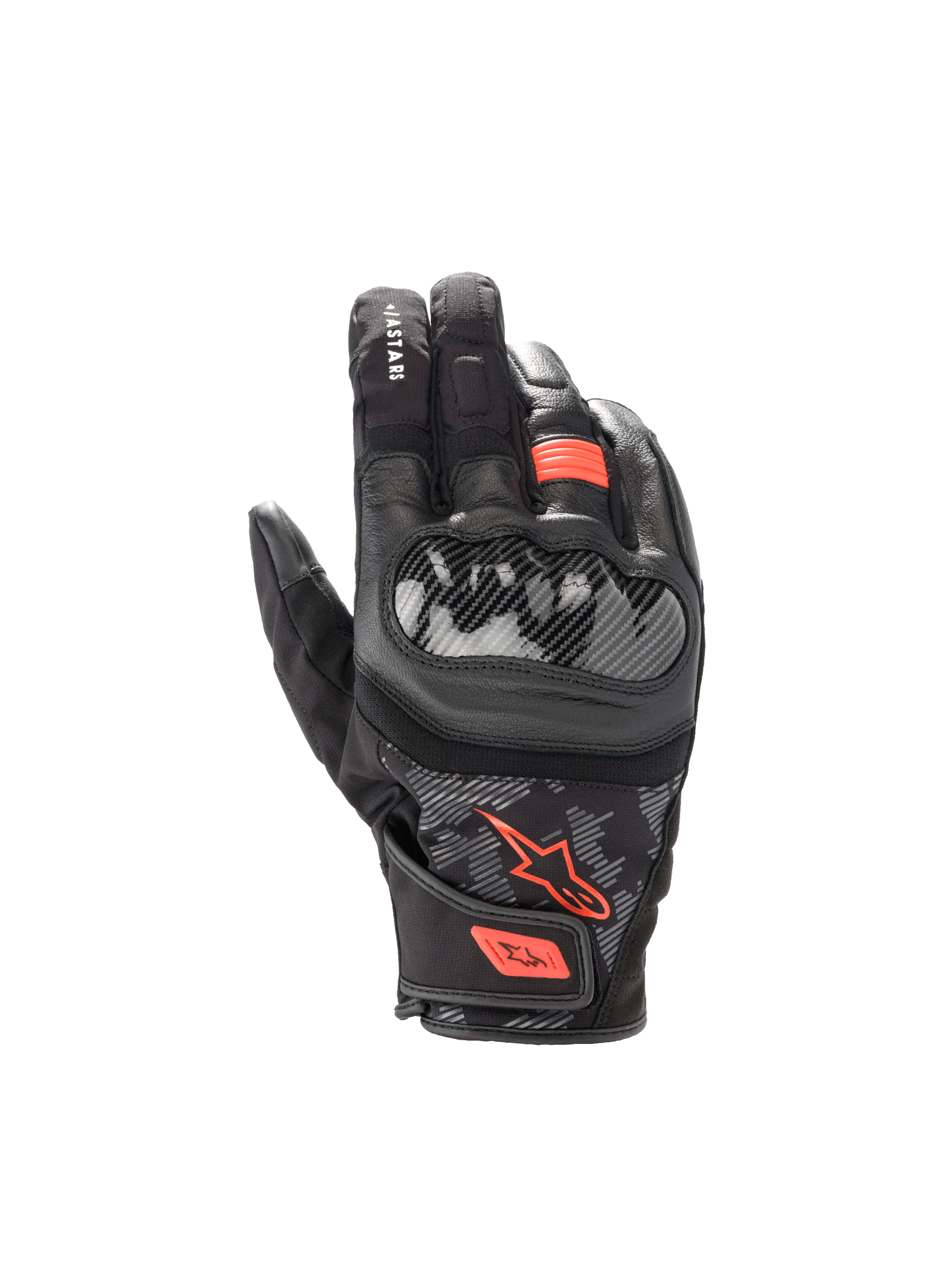 Alpinestars Guanti SMX Z Drystar®, guanti da moto impermeabili uomo, neri e rossi fluo, pelle e protezione nocche rigida.