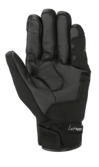 Guanto Alpinestars S-Max Drystar®, guanto da moto corto, nero, vista del palmo con struttura in pelle, pannelli di rinforzo per la presa e chiusura del polso regolabile con marchio Drystar