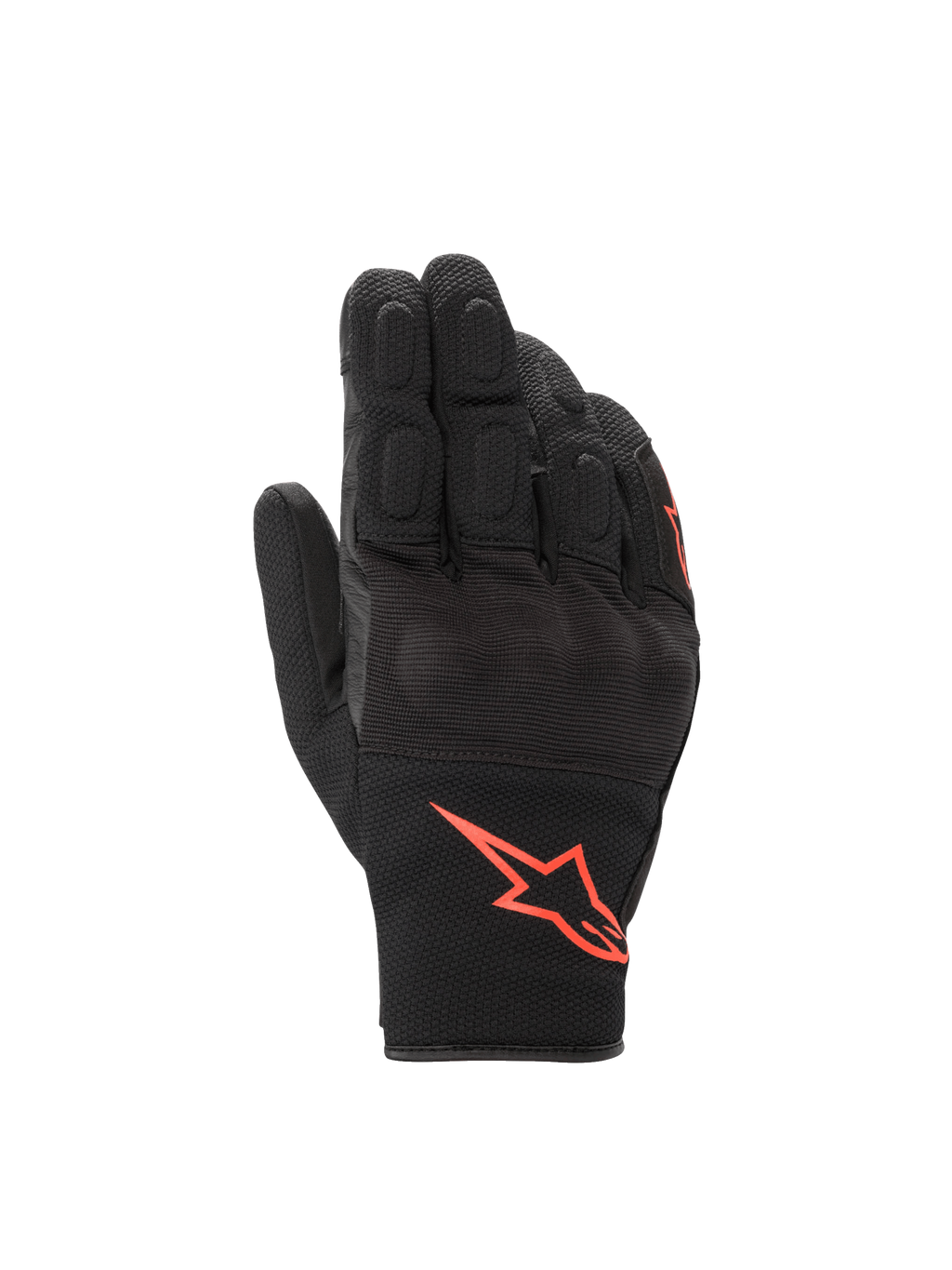 Alpinestars Guanti S-Max Drystar, guanti da moto impermeabili, nero e rosso fluorescente, con protezione nocche rigida.