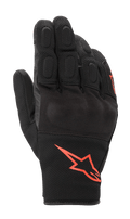 Guanti Alpinestars S-Max Drystar, guanti da moto a polsino corto, nero con logo rosso fluorescente, realizzati in mesh elasticizzato e pelle, con protezione nocche rigida e dita imbottite