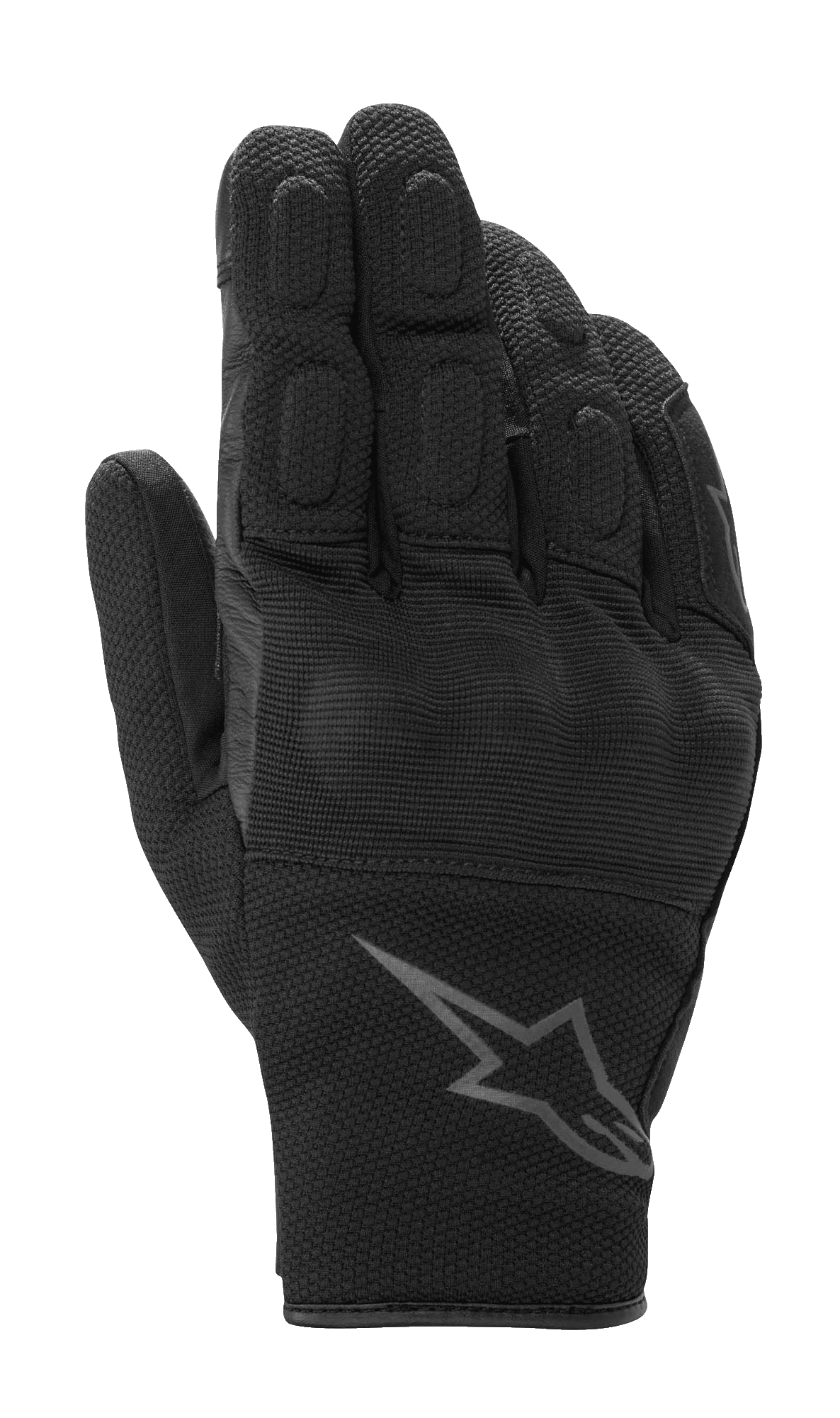 Alpinestars S-Max Drystar Gloves, guanti sportivi da moto, nero antracite, con protezione rigida coperta sulle nocche e dita imbottite, struttura in pelle e mesh testurizzato, design a polsino corto con logo Alpinestars, impermeabili e traspiranti per la guida su strada