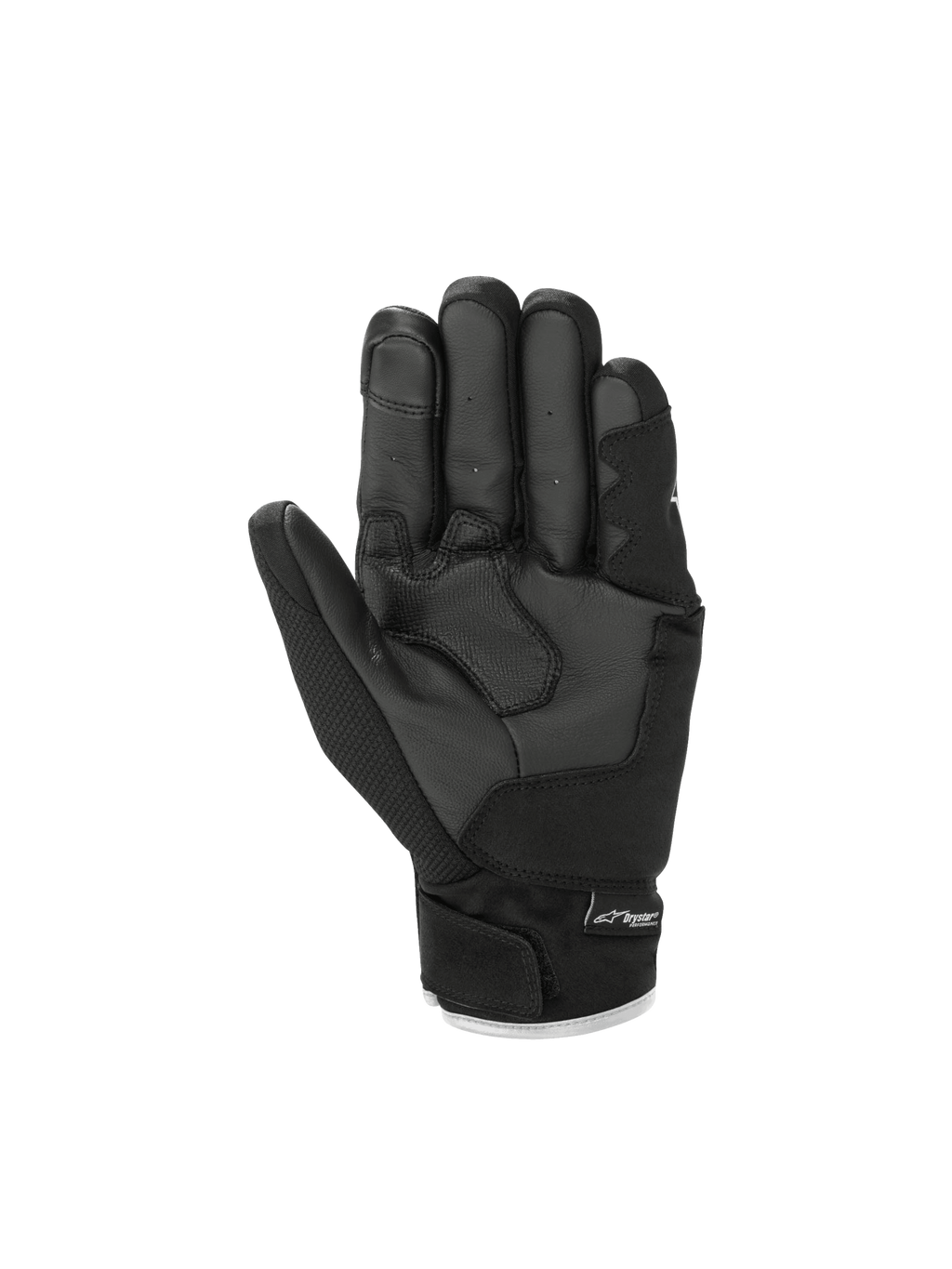 Alpinestars Guanti S-Max Drystar, vista del palmo in pelle, guanti moto neri con polsino corto, impermeabili e traspiranti.