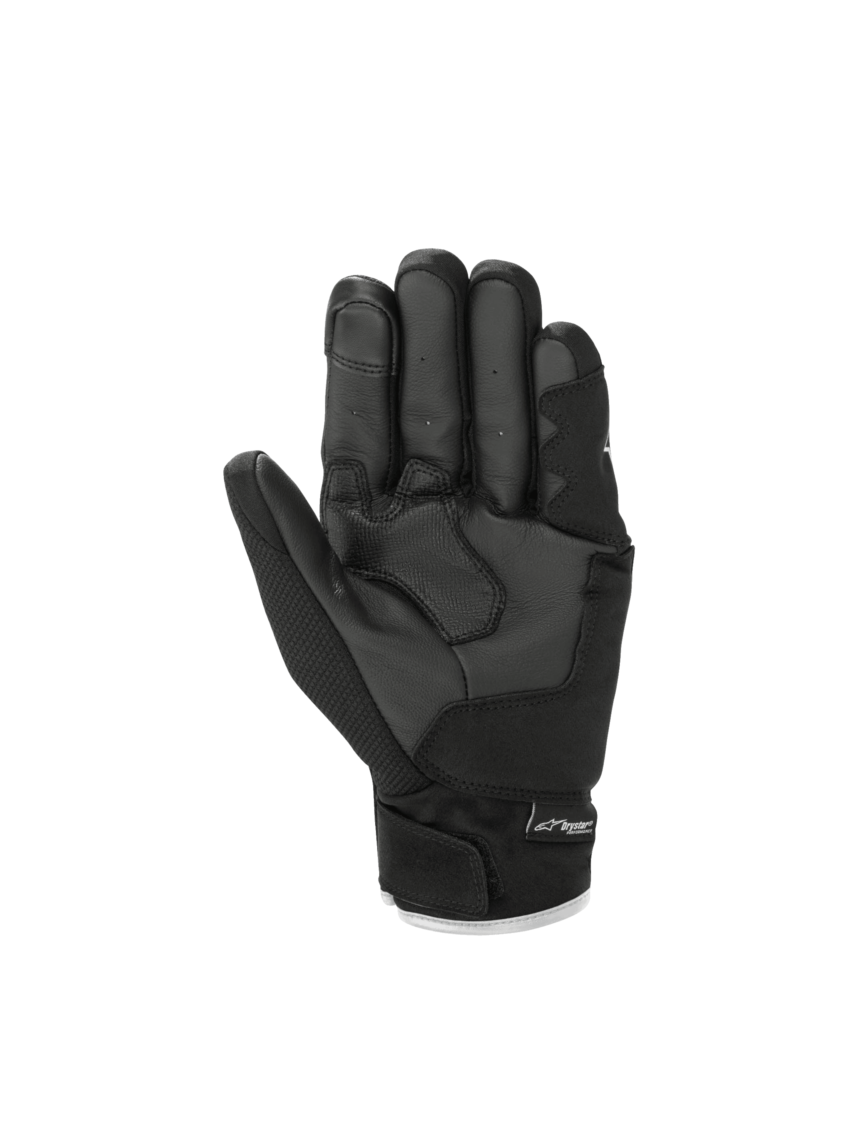 Alpinestars Guanti S-Max Drystar, vista del palmo in pelle, guanti moto neri con polsino corto, impermeabili e traspiranti.